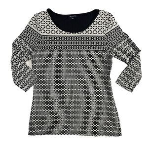 Max Edition Blouse Size L Geometric Circle Textured Top Black & White Flawed